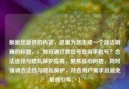 根据您提供的内容，这里为您生成一个简洁明确的标题，，如何通过微信号查询手机号？合法途径与隐私保护指南，聚焦核心问题，同时强调合法性与隐私保护，符合用户需求且避免敏感引导。）