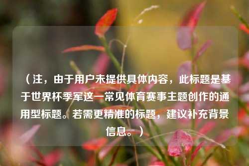 (注,由于用户未提供具体内容,此标题是基于世界杯季军这一常见体育赛事主题创作的通用型标题。若需更精准的标题,建议补充背景信息。)