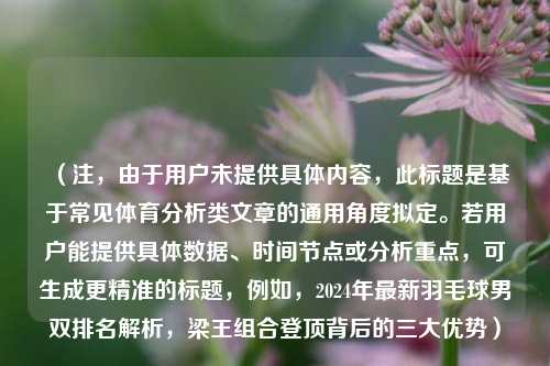 (注,由于用户未提供具体内容,此标题是基于常见体育分析类文章的通用角度拟定。若用户能提供具体数据、时间节点或分析重点,可生成更精准的标题,例如,2024年最新羽毛球男双排名解析,梁王组合登顶背后的三大优势)