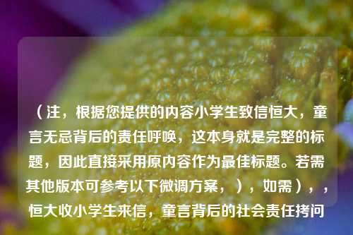 （注，根据您提供的内容小学生致信恒大，童言无忌背后的责任呼唤，这本身就是完整的标题，因此直接采用原内容作为最佳标题。若需其他版本可参考以下微调方案，），如需），，恒大收小学生来信，童言背后的社会责任拷问