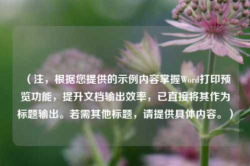 (注,根据您提供的示例内容掌握Word打印预览功能,提升文档输出效率,已直接将其作为标题输出。若需其他标题,请提供具体内容。)