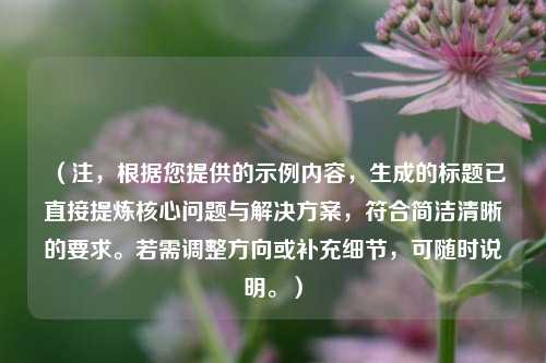 （注，根据您提供的示例内容，生成的标题已直接提炼核心问题与解决方案，符合简洁清晰的要求。若需调整方向或补充细节，可随时说明。）