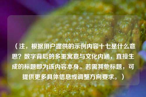 （注，根据用户提供的示例内容十七是什么意思？数字背后的多重寓意与文化内涵，直接生成的标题即为该内容本身。若需其他标题，可提供更多具体信息或调整方向要求。）