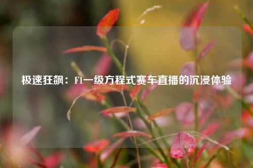 极速狂飙：F1一级方程式赛车直播的沉浸体验