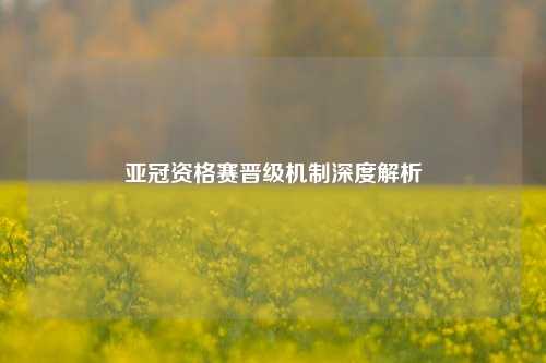 亚冠资格赛晋级机制深度解析