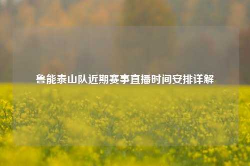 鲁能泰山队近期赛事直播时间安排详解